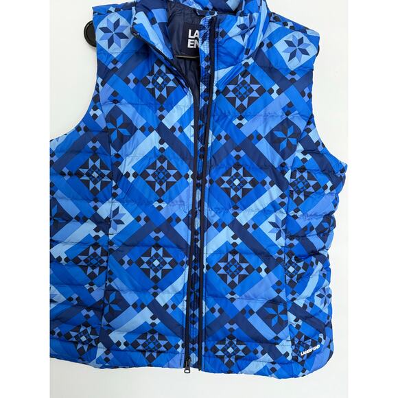 NWOT Lands End Women's Down Puffer Vest Large 14-16 Blue‎ Geometric Aztec - Picture 6 of 14